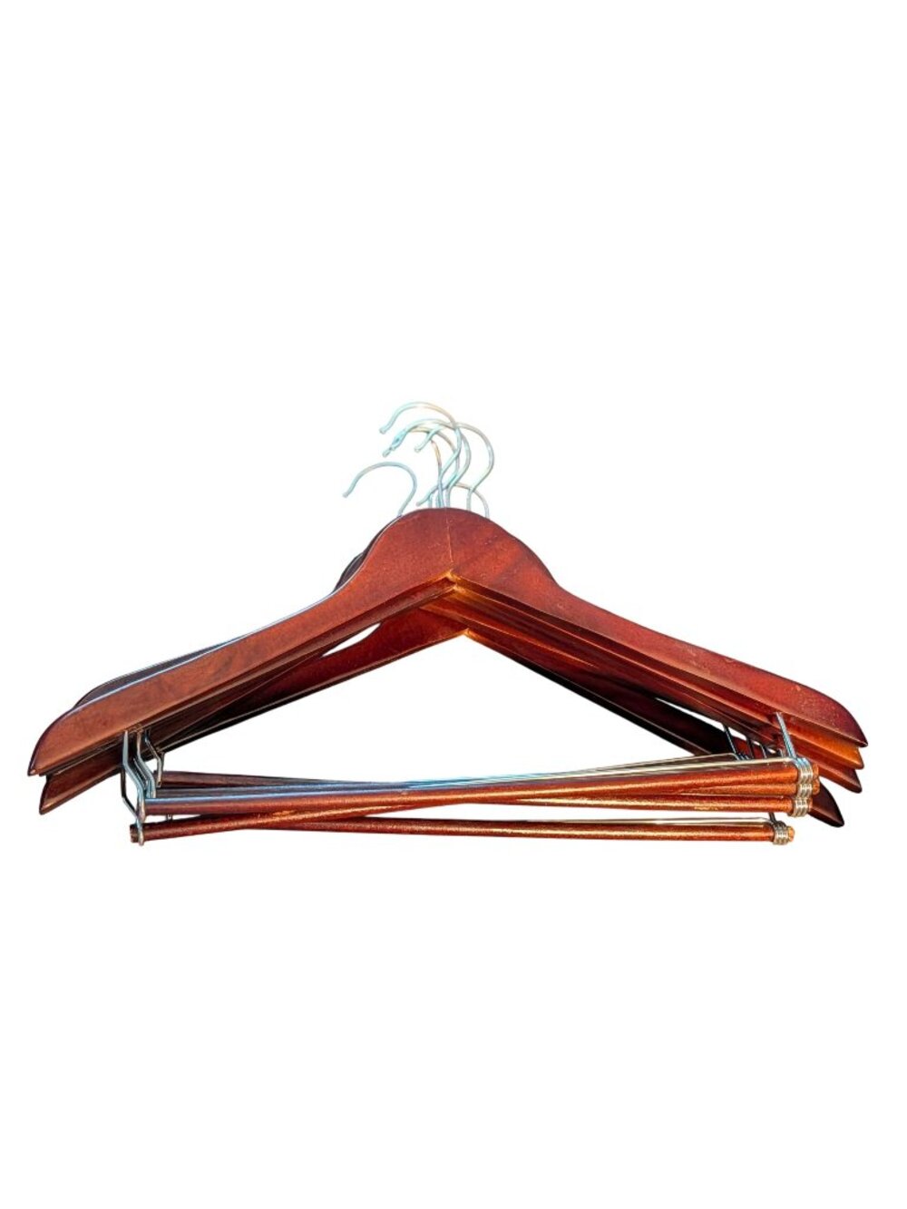Set Of 11 Wooden/Plastic Suit Hangers With Metal Hooks & Pant Bar